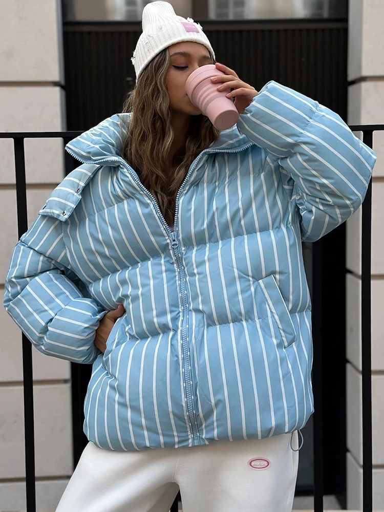 

Tuularose повседневная женская стеганая куртка в полоску, модная теплая утепленная женская куртка на молнии с капюшоном, осень-зима, женская уличная верхняя одежда