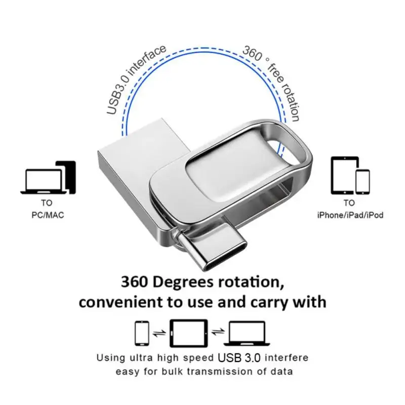 Flash Drive USB 3.0 logam, Flash Drive Usb kecepatan tinggi, Pen Drive Android OTG tipe-c USB 2-In-1 Eksternal Flash Memorias 2TB 1TB untuk Laptop Desktop