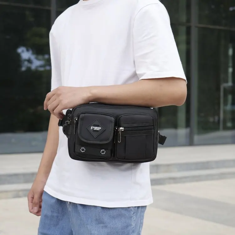 Large Capacity Oxford Cloth Men's Waist Bag Waterproof Wear-resistant Outdoor Multi-layer Single Shoulder Crossbody Backpack