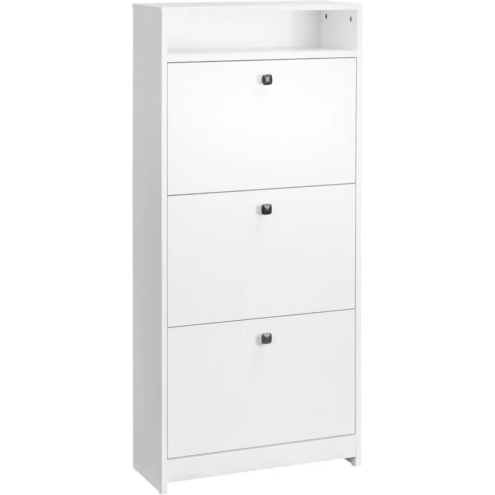 

Тонкий шкаф для обуви, модный шкаф для хранения обуви с 3 большими складными ящиками и просторной верхней поверхностью для мелких предметов, белый