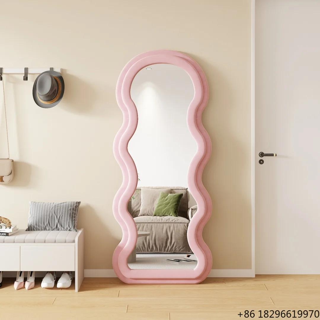 

Modern Wavy Irregular Flannel Frame Full Length Floor Mirror Standing Body Mirror For Living Room Bedroom