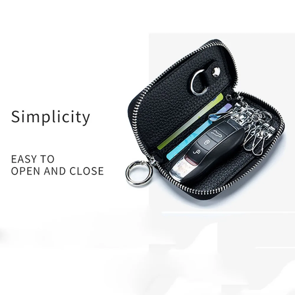 

Multifunctional Keychain Pouch Zipper Closure Soft Leather Housekeepers Key Holder Durable Waterproof Car Key Organizer Women