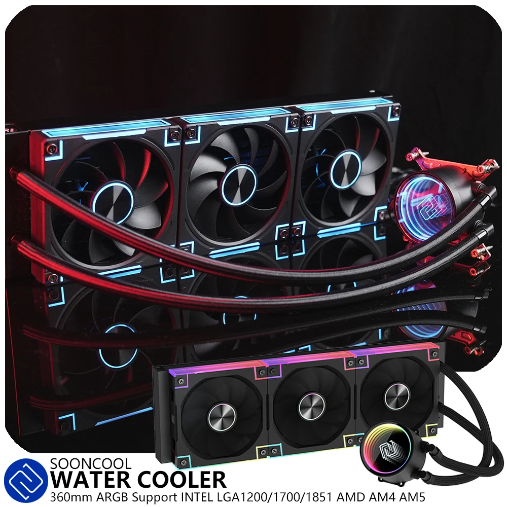 

SOONCOOL водяное охлаждение для материнской платы INTEL LGA 1200 1700 1851 AMD AM4 AM5 360 мм ARGB универсальный жидкостный охладитель для процессора