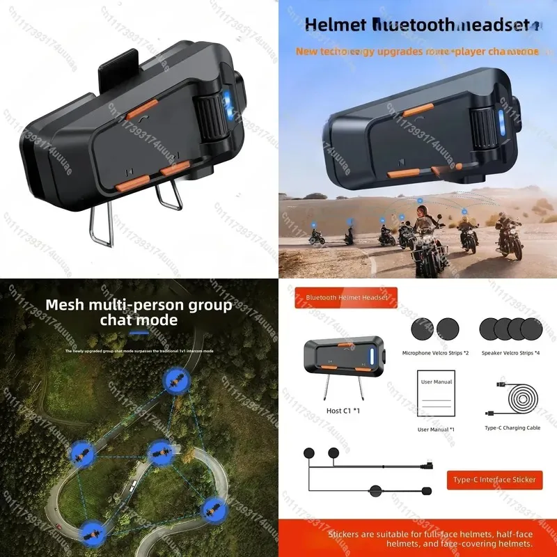 Motorcycle Bluetooth Headset 6.0 Waterproof Intercom for Multi Rider Group Chat Networking Helmet Communication System