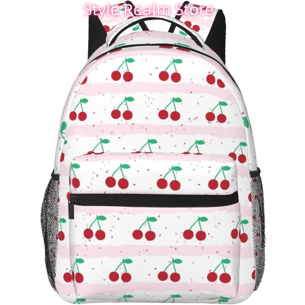 

Cute Striped Cherry Lightweight Laptop Backpack Lightweight Multipurpose Travel Casual Daypack Unisex College Backapcks for Men