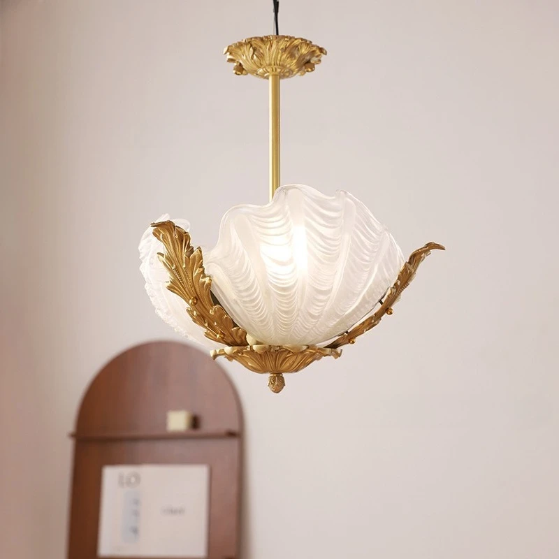 French Art Shell Glass LED Pendant Light Designer Villa Living Room Lighting Fixtures Hotel Luxurious Decoration Home Chandelier