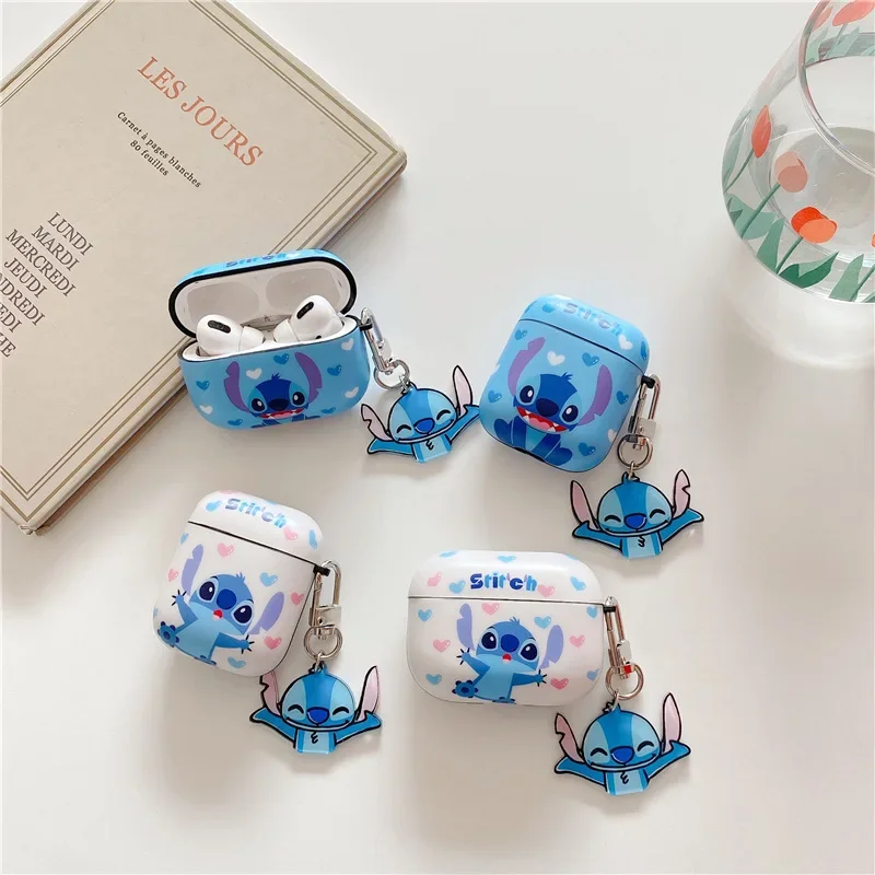Cartoon Stitch Earphone Case With Keyring For Apple Airpods 1/2/3 Aripods Pro/Pro2 Wireless Bluetooth Headphone Protective Case