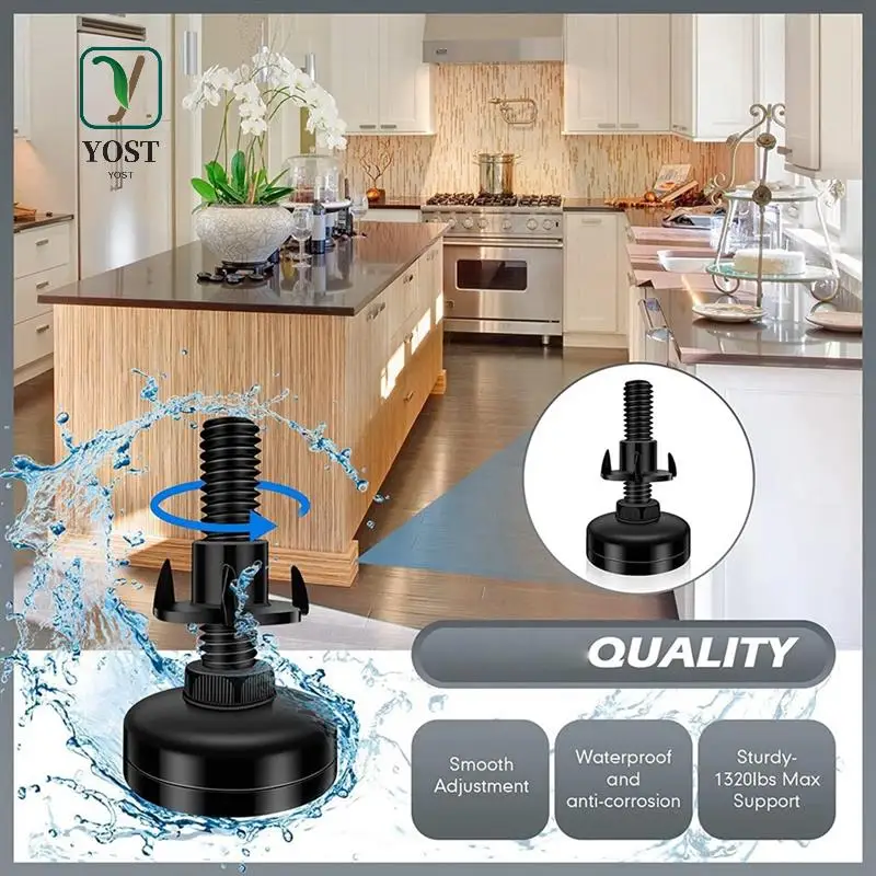 

YOST-16 Piece Adjustable Furniture Leveling Feet, Adjustable Leg Levelers Black Metal For Cabinets Sofa Tables Chairs Raiser