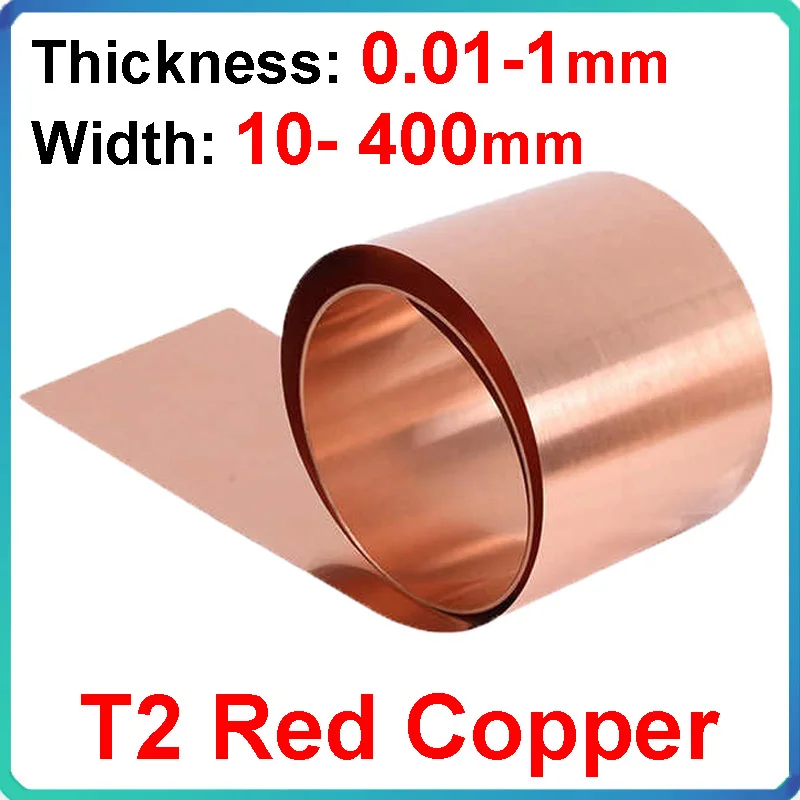1Meter T2 Red Copper Strip Sheet Thickness 0.01-1mm 99.9% Pure Copper Foil Width 10-400mm 0.01/0.02- 0.1/0.15/0.2/0.25/0.3-1mm