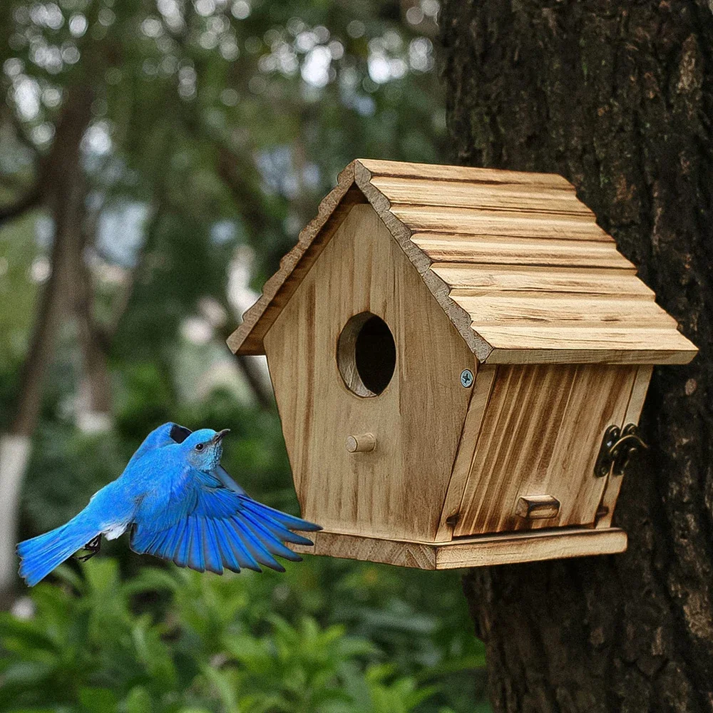 Wild Bird Wooden Bluebird House Finch Cardinals Hanger Birdhouse Outdoor Nesting Box