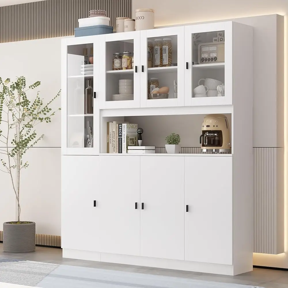 

Large Kitchen Cabinet Set, Kitchen Hutch Storage With Glass Doors & Shelves, 2-Piece Sideboard Pantry Set, Display Cabinet