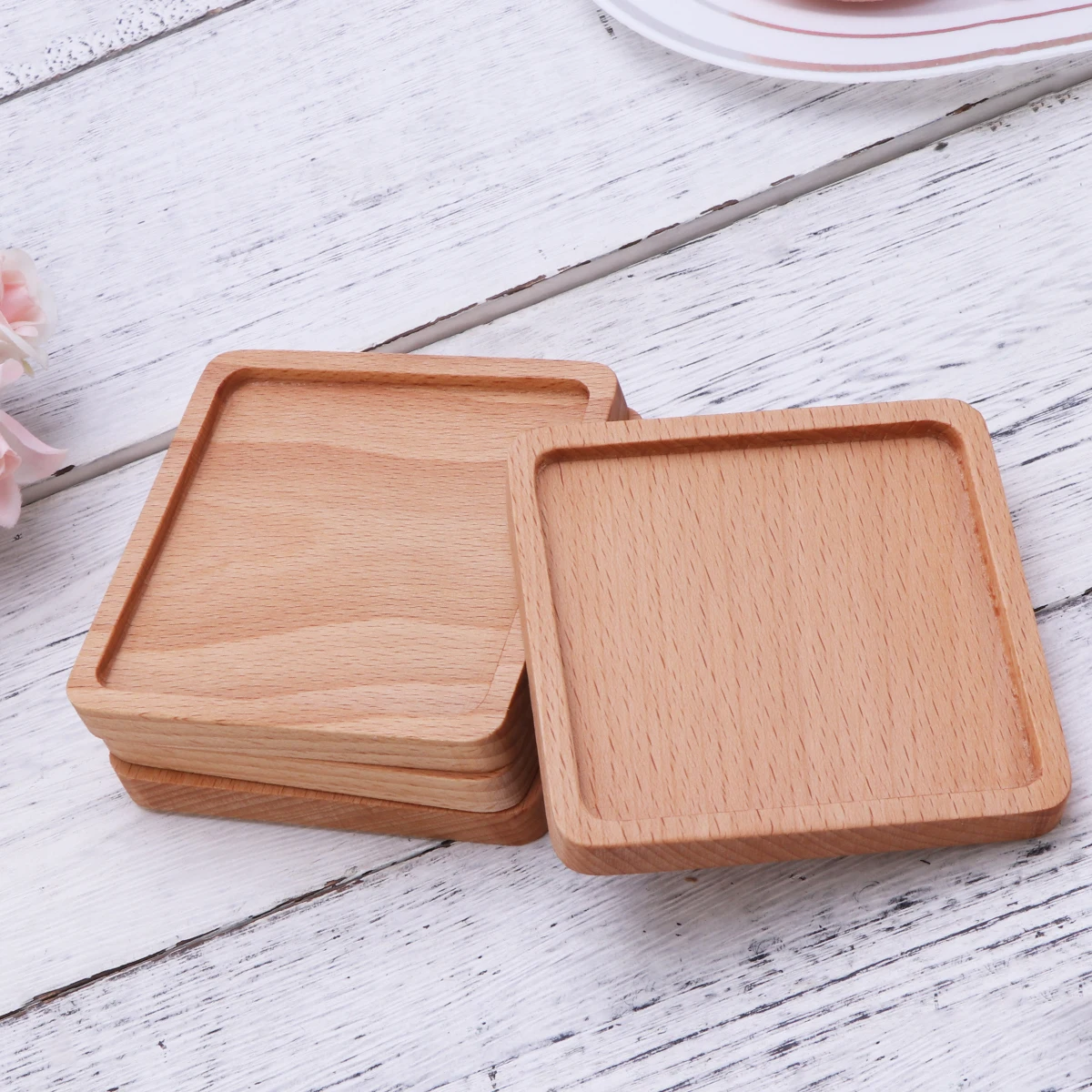 

4 Pcs Thicken Wooden Coasters Cup Water Resistant Bamboo Hot Pads for Kitchen Insulation