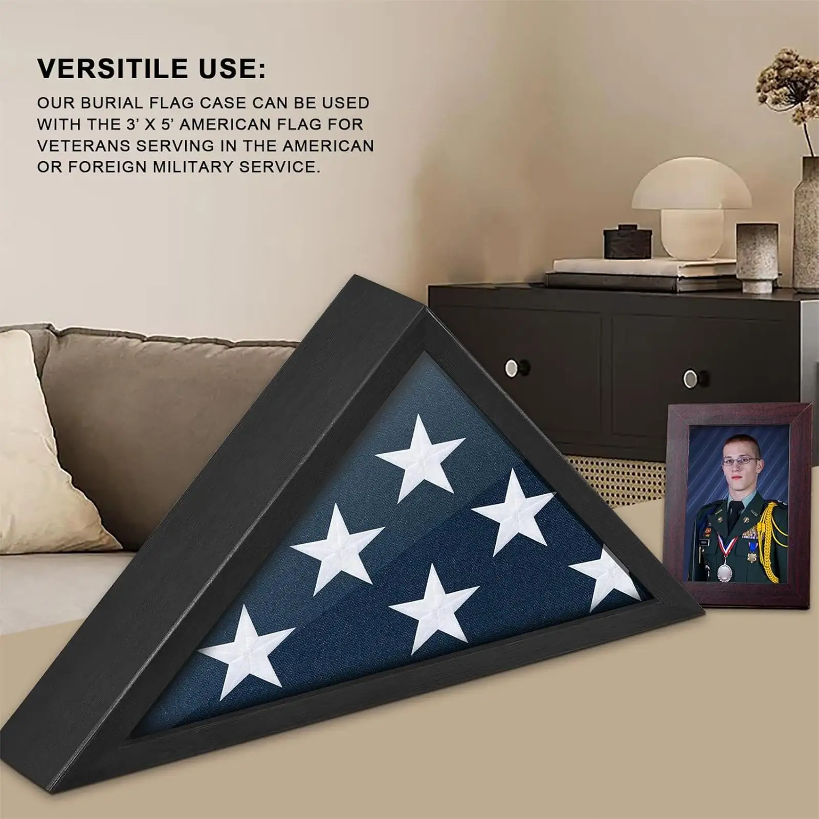 Burial Flag Display Case Wooden Shadow Box Memorial Flag Case with Glass Wall Mountable Desktop Display for Military Veteran