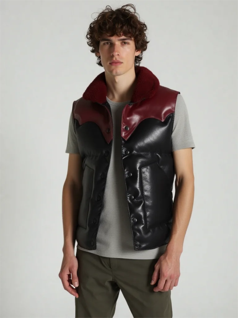 

Black Winter Leather Down Vest Men Casual Style Plus Size 5XL Real Natural Sheepskin Stand Collar Single Breasted SplicedVest