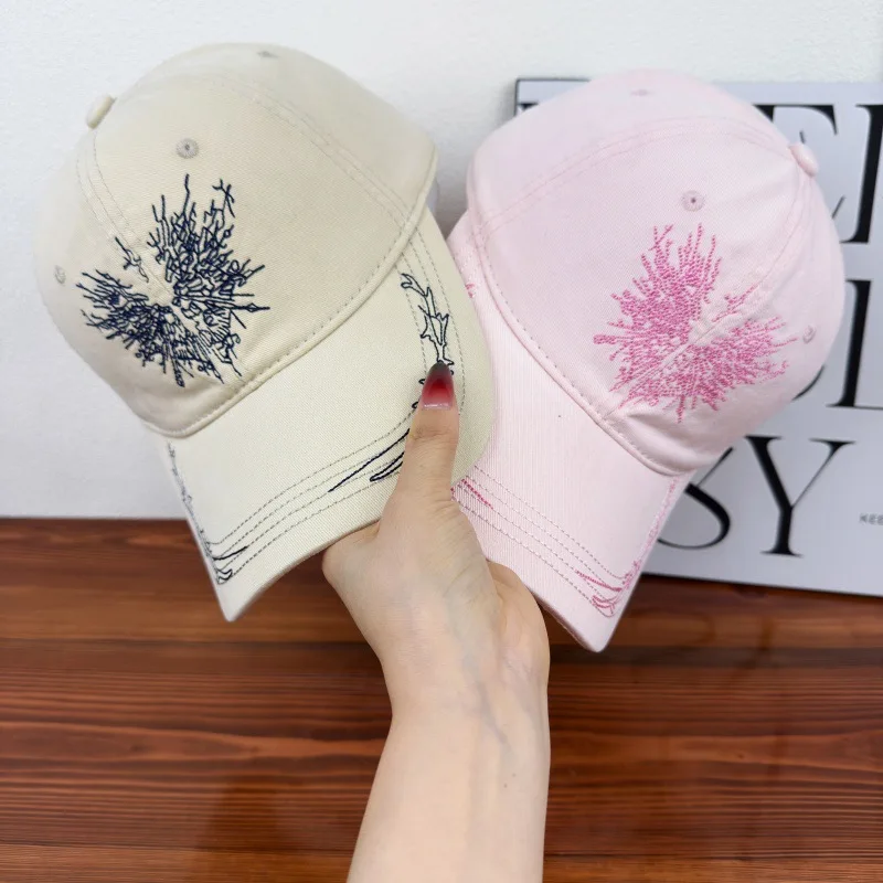 Spring Embroidered Wing Baseball Cap for Women Suitable Outdoor Leisure Versatile Trendy Small Unique Embroidered Feather Sunhat