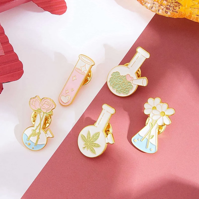10 PCS Enamel Pin Cute Cartoon Flask Test Tube Plant Lapel Pin Brooches Badges For Backpacks Jackets image 2