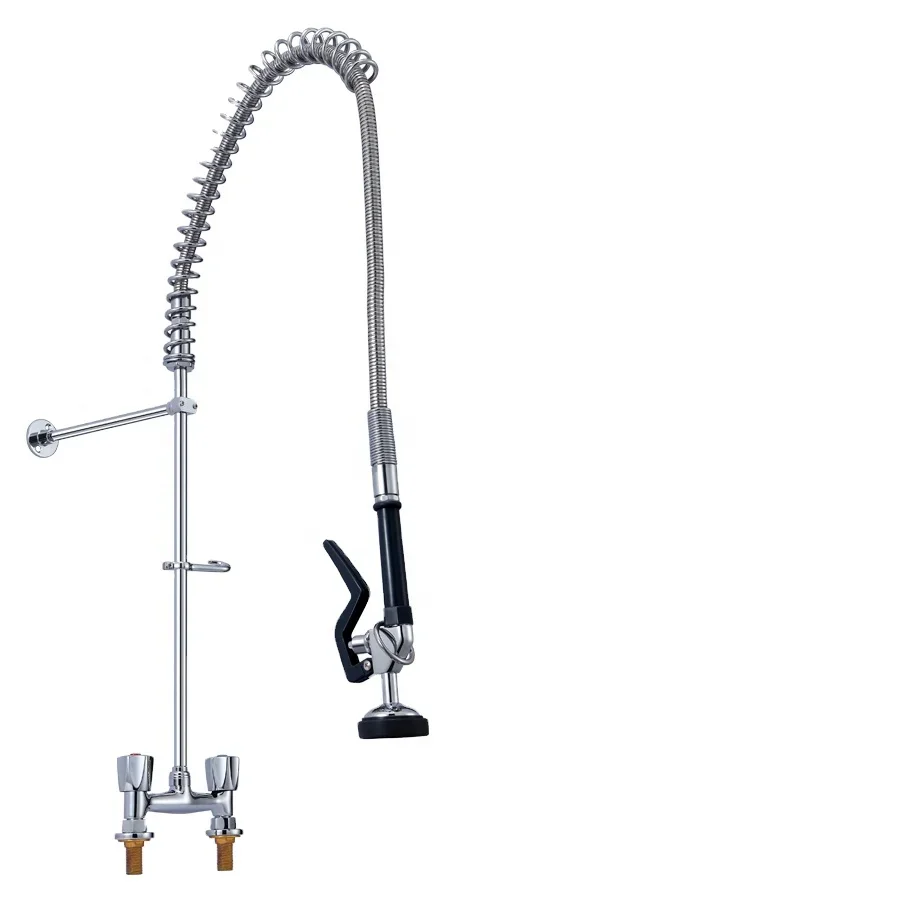 

Restaurant Food Service Chrome Plating Dual Handle Brass Pre Rinse Faucet for Kitchen