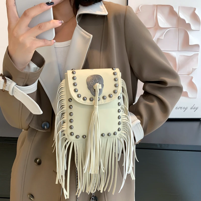 Branded Fringed Shoulder Bags for Women Fashion Purses and Handbag Luxury Rivet Messenger Bag Designer Satchel New Crossbody Bag