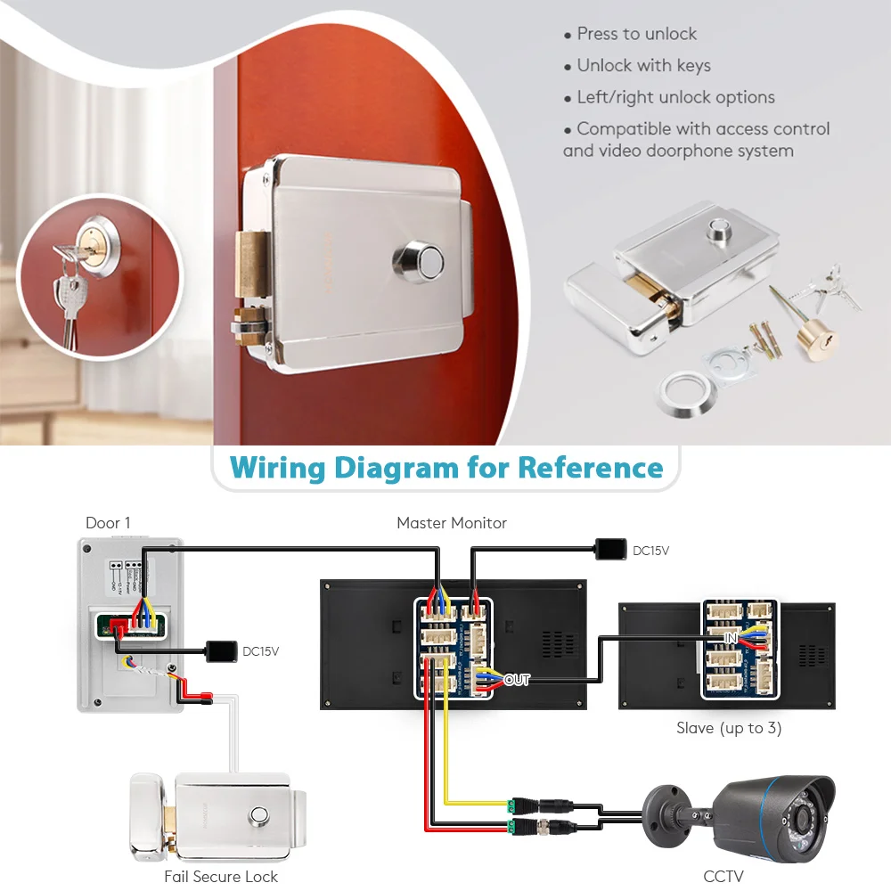 الفولاذ المقاوم للصدأ DC12V فشل آمن مفتاح قفل الحافة الكهربائية فتح للتحكم في الوصول فيديو باب الهاتف الاتصال الداخلي أمن الوطن