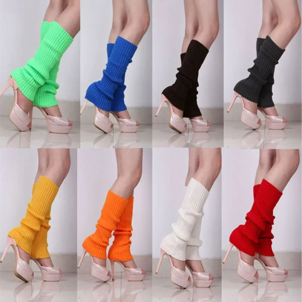 

Women Neon Colored Knit Leg Warmers Punk Knee High Gothic Hip-hop Rock Sock Halloween Party Dress Ribbed Bright Footless Socks