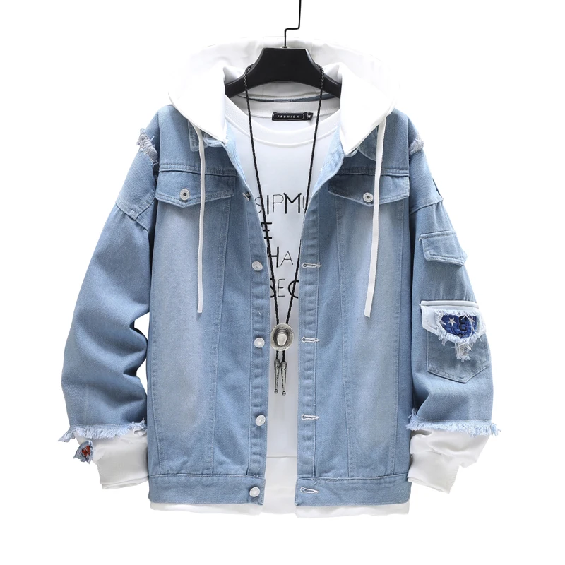 

Men Denim Jacket Streetwear Hip Hop Men's Hooded Jean Jackets Male Casual Loose Outerwear 2023 New Spring Fashion Slim Fit Coat