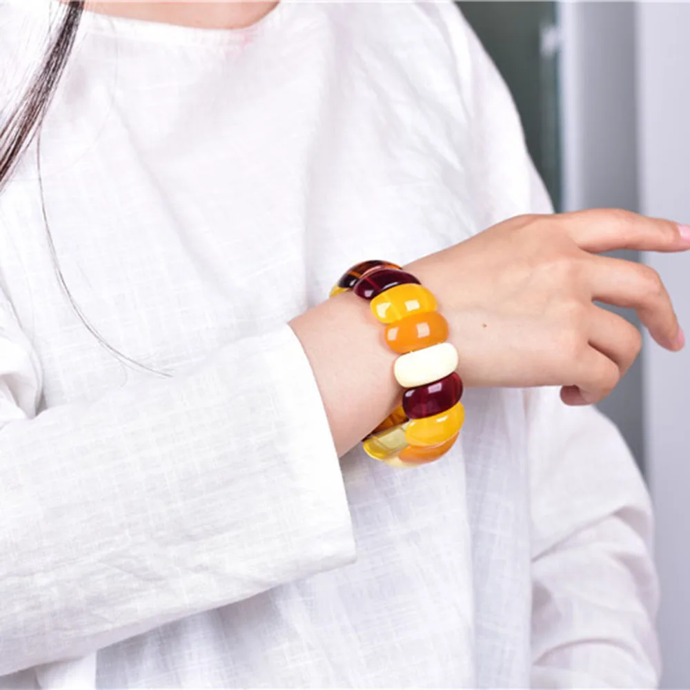 Natural Amber Gold Amber Flower Amber  Buddha Beads Single Ring Bracelet Baltic Sea Beeswax Bracelet for Men and Women Gifts