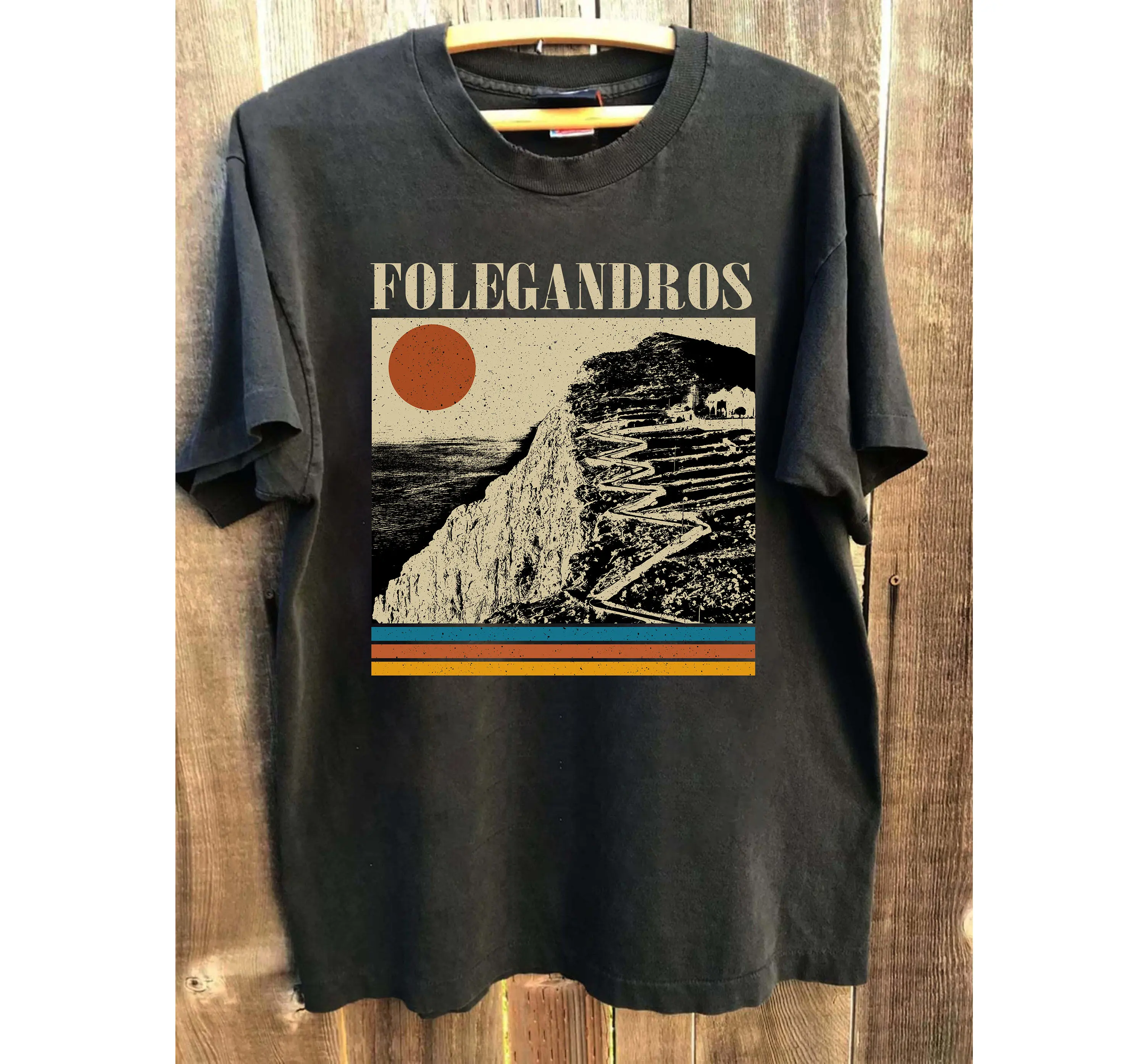 Folegandros T Shirt Greece Retro Midcentury MinimalisT Travel Vintage