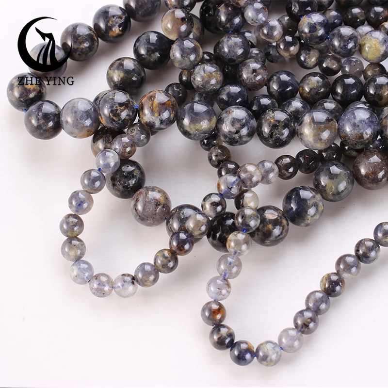 Zhe Ying Natural Cordierite/Iolite Beads 6 8 10mm Round Loose Gemstone Beads For Jewelry Making Strand Bracelet Accessory