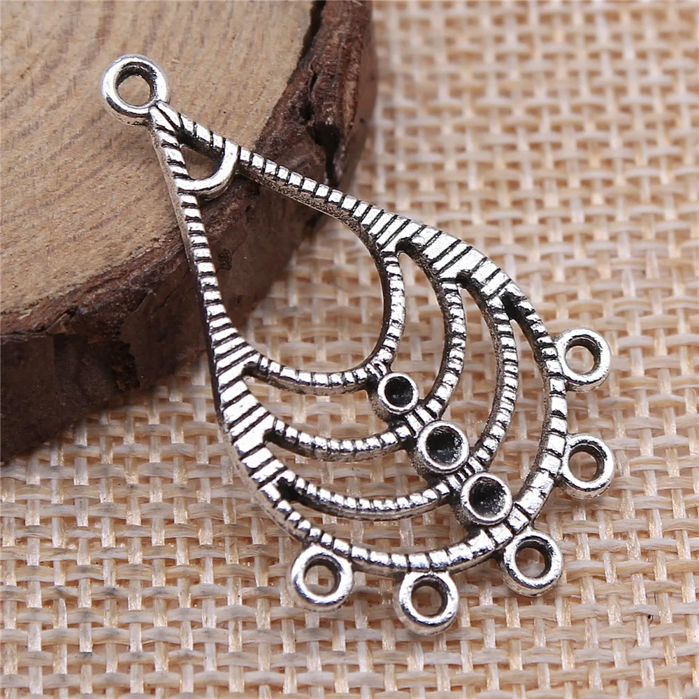 WYSIWYG 10pcs 37x23mm Antique Silver Color Hollow Porous Earring Connector For DIY Jewelry Making Handmade Jewelry Findings