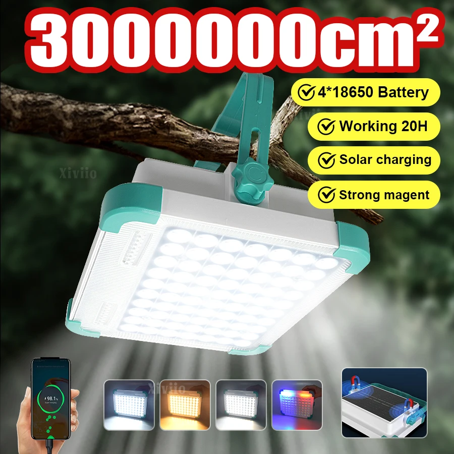 Super Bright Solar Camping Light Solar Charging Floodlight Strong Magnet Portable LED Tent Lantern Outdoor Emergency Camping