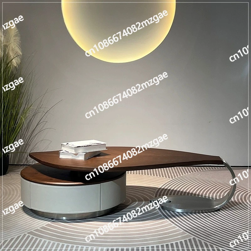 --Diy Chinese Style Sample Modern Living Room Wood Balcony Furniture Walnut Leaf Shape Solid Bed Oak Coffee Table with Storage