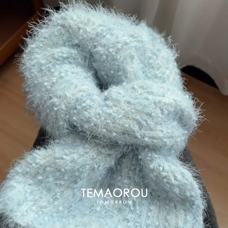 

Модный синий супермягкий пушистый синий шарф, женский зимний теплый утолщенный корейский вариант, универсальная шаль, плюшевый женский шарф