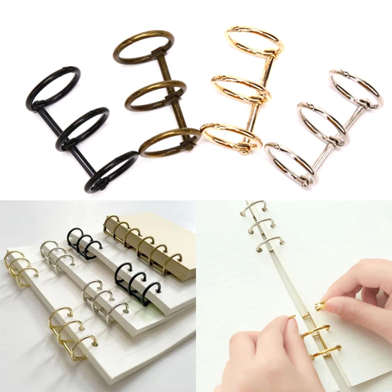 2 Pcs Metal Loose Leaf Book Binder 3 Rings For Notebook Album Scrapbook Clips DIY Three-ring Buckle Three-hole Calendar Ring