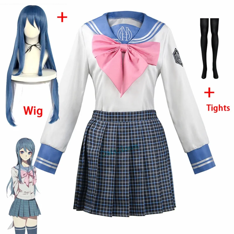 ss13Super DanganRonpa Sayaka Maizono Косплей Костюм Девушка Школьная форма Женский наряд Аниме Парик Одежда для Хэллоуина Платье