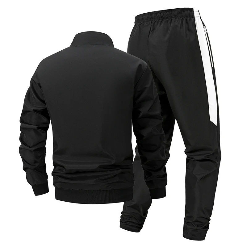 Flying Bird Print Colorblock Tracksuit for Men 2 Piece Sportsuits Athletic Jacket Coat Outwear Pants Trousers with Zipper Pocket