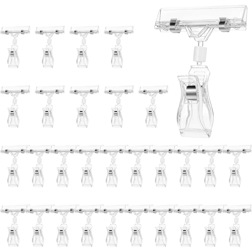 10/5X Double Sided Sign Clip Clear Merchandise Sign Clip Rotatable Price Display Rack Label Clips Sign Holder Shelf Swivel Price