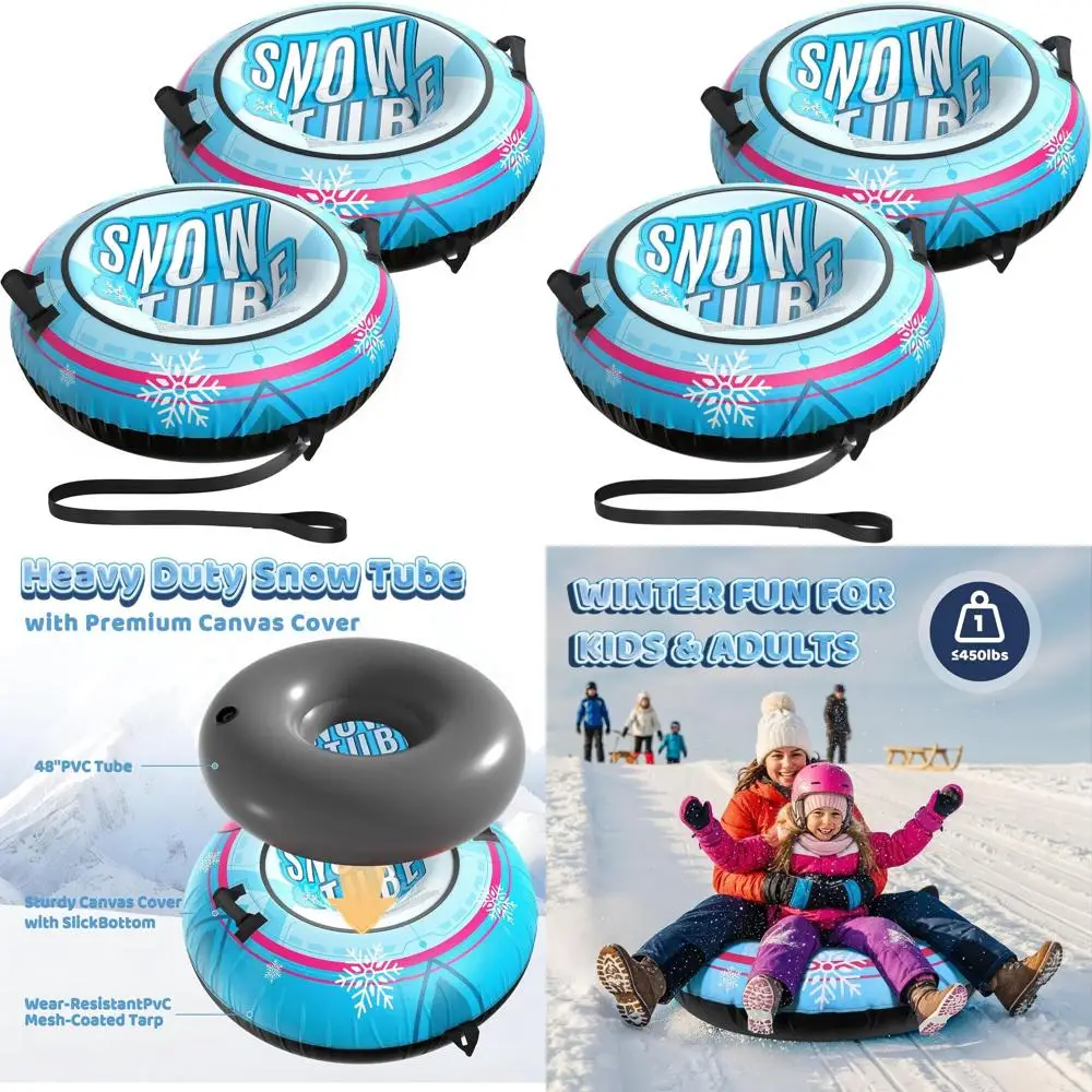 

Inflatable 48 Heavy-Duty Snow Tube with Canvas Cover for Family Winter Fun