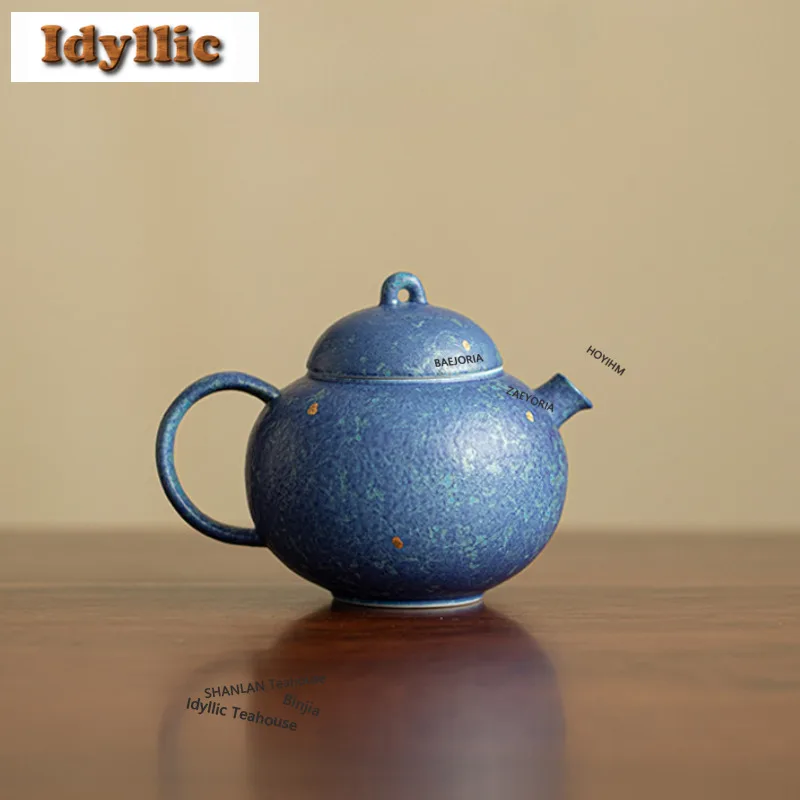 

Чайник сапфирово-синего цвета с золотыми вкраплениями, 150 мл, антикварный, с заварочным фильтром, для домашнего использования, китайский чайный набор, подарки