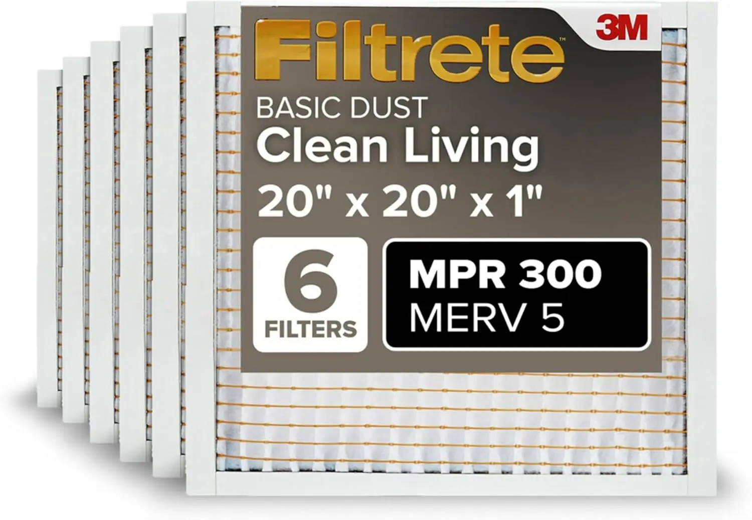 

20x20x1 Air Filter MERV 5, 6-Pack for Home HVAC, Removes Dust & Lint, 3-Month Pleated Electrostatic