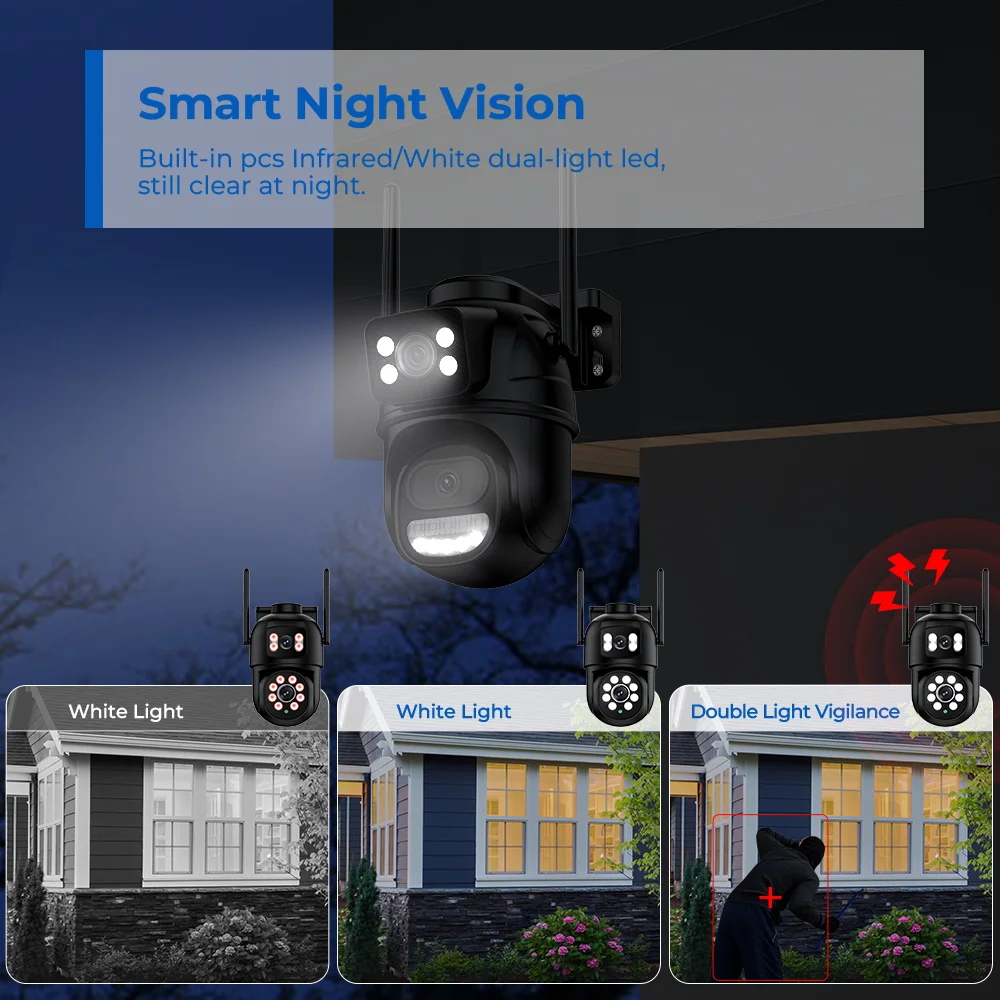 Wifi PTZ Camera Dual Lens 4K 8MP External IP Camera 4MP Auto Tracking Security Protection Outdoor CCTV Surveillance iCsee P2P