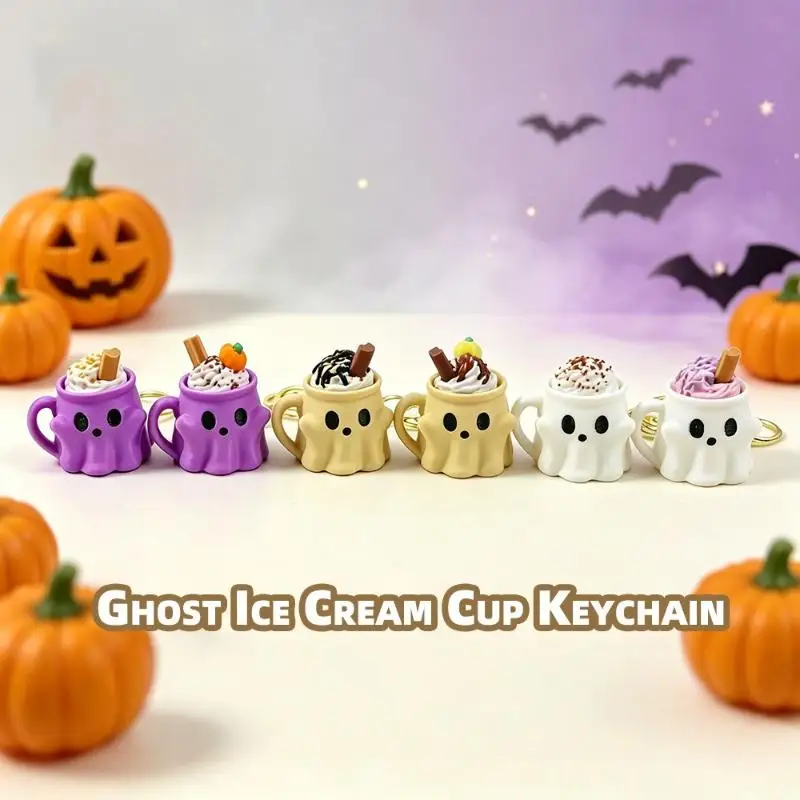 3D Printed Ghost Ice Cream Keychain Halloween Clicker: Button Stress Relief Decompression Keycap Pendant Gift