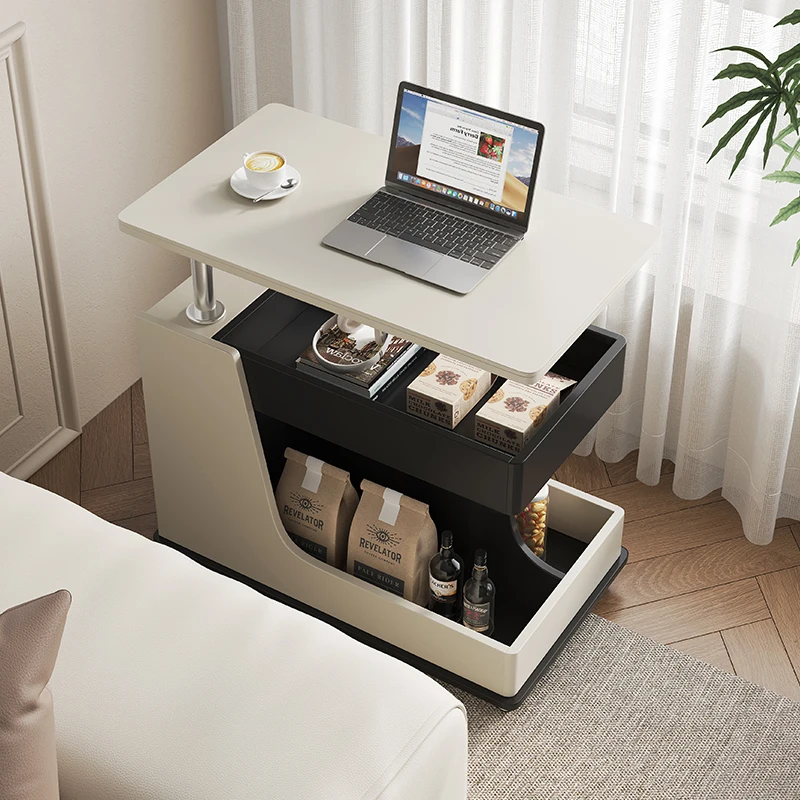 Modern simple liftable coffee table living room household small apartment mobile sofa multi-functional cart rock slab trolley