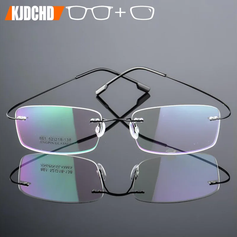 

Customized Men Women Business Optical Prescription Eyeglasses Myopia Presbyopia Progressive Titanium Alloy Rimless Glasses