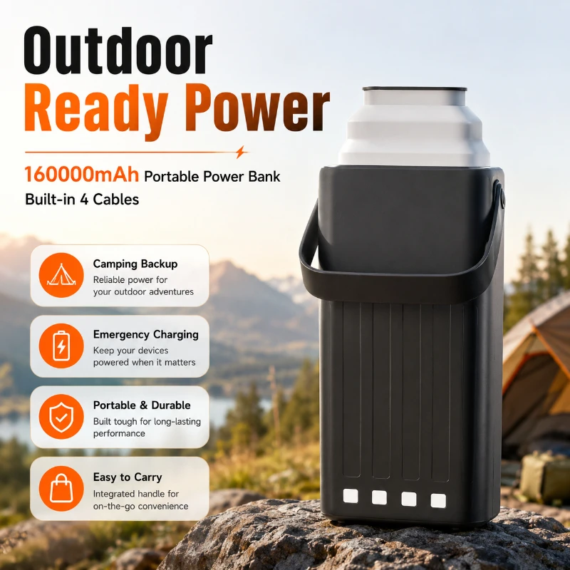 

160Ah 120W Power Bank Super Fast Charging Large Capacity Built-in Cable Outdoor Camping Stall Durable Mobile Power Bank