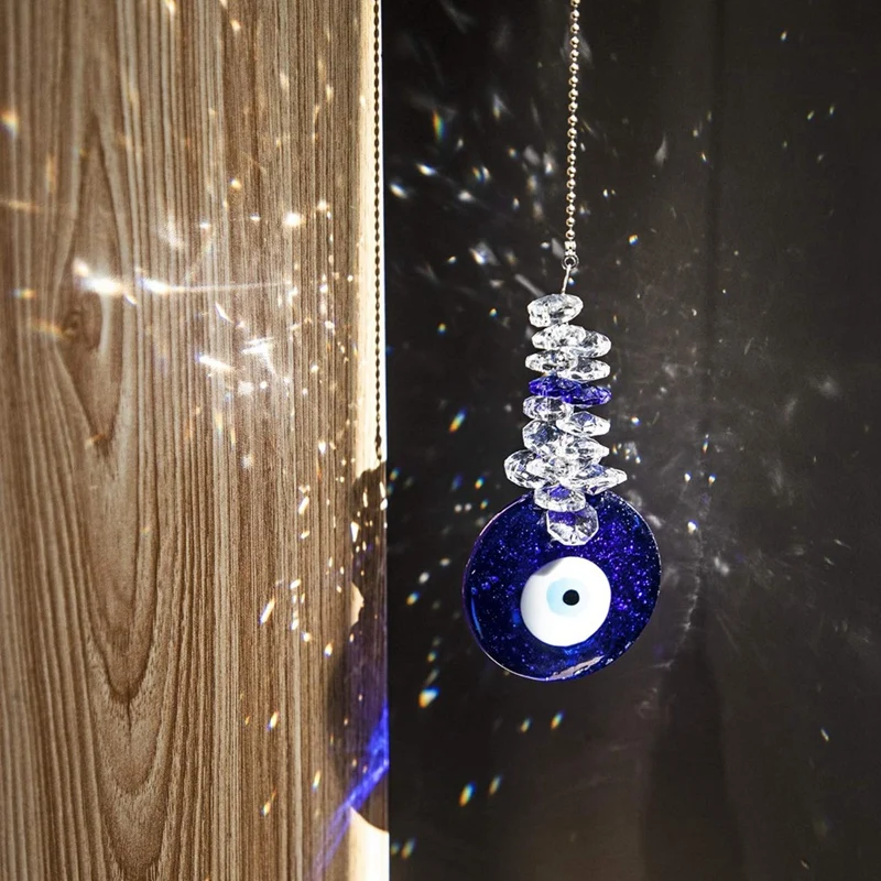 Blue Glass Eye Pendant With Crystal Beads - Good Luck Charm, Home, Office, Car Decoration, Blessing Ornament Durable