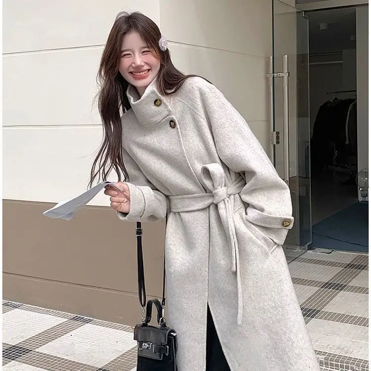 2026 Autumn/Winter Fashion Women's Woolen Coat Loose Commuter Strap Windbreaker