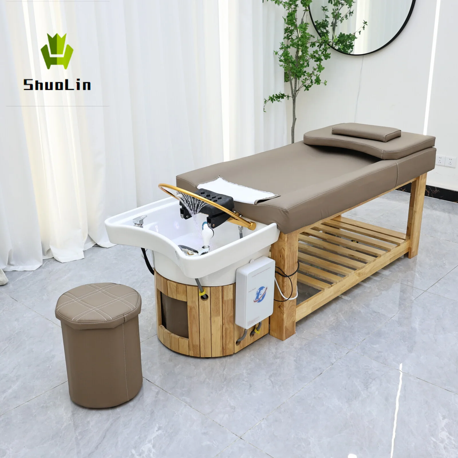 Hot Sale Professional Modern Salon Shampoo Chair  Synthetic Leather Basin High-Density Sponge Wood Frame for
