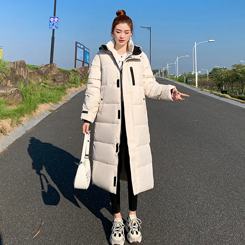 

2023 Winter New Loose British Wind Cotton-padded Jacket Women Plus Long Korean Thick Over Knee Long Cotton-padded Jacket