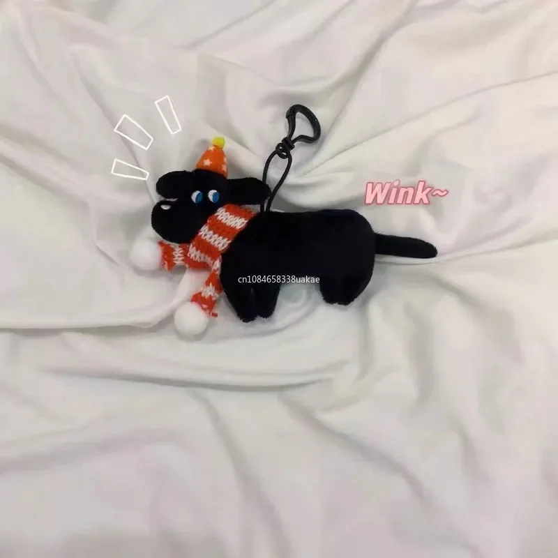 Backpack Charms Black Dog Keychain Cute Korean Style Plush Plush Doll with Scarf Cartoon Christmas Puppy Pendant Gifts 오란고교 호스트부