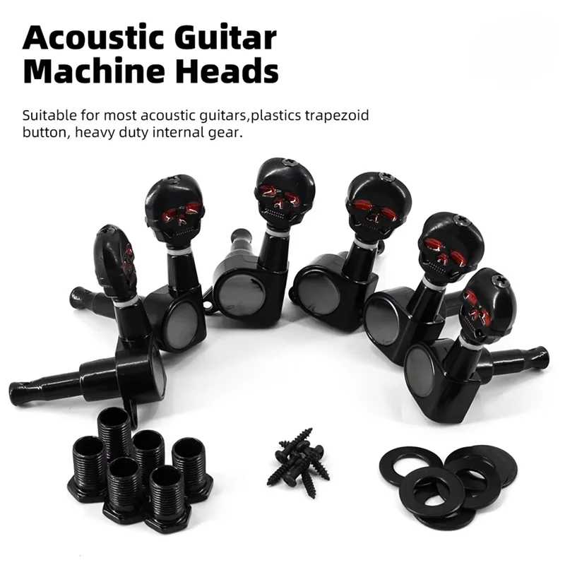 

A99I-6PCS Skull Head Guitar Tuning Peg Metal Machine Head Tuners Electric Guitar Replacement Parts